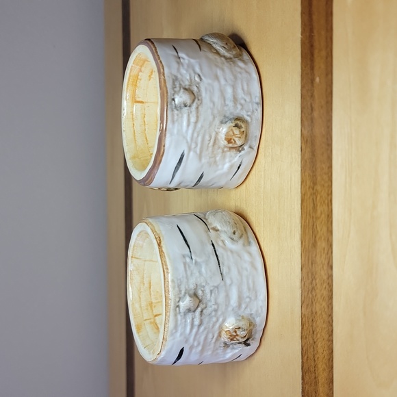 Vintage Dept 56 Birch Bark Ceramic Egg Cups, set of 2 - Picture 3 of 4